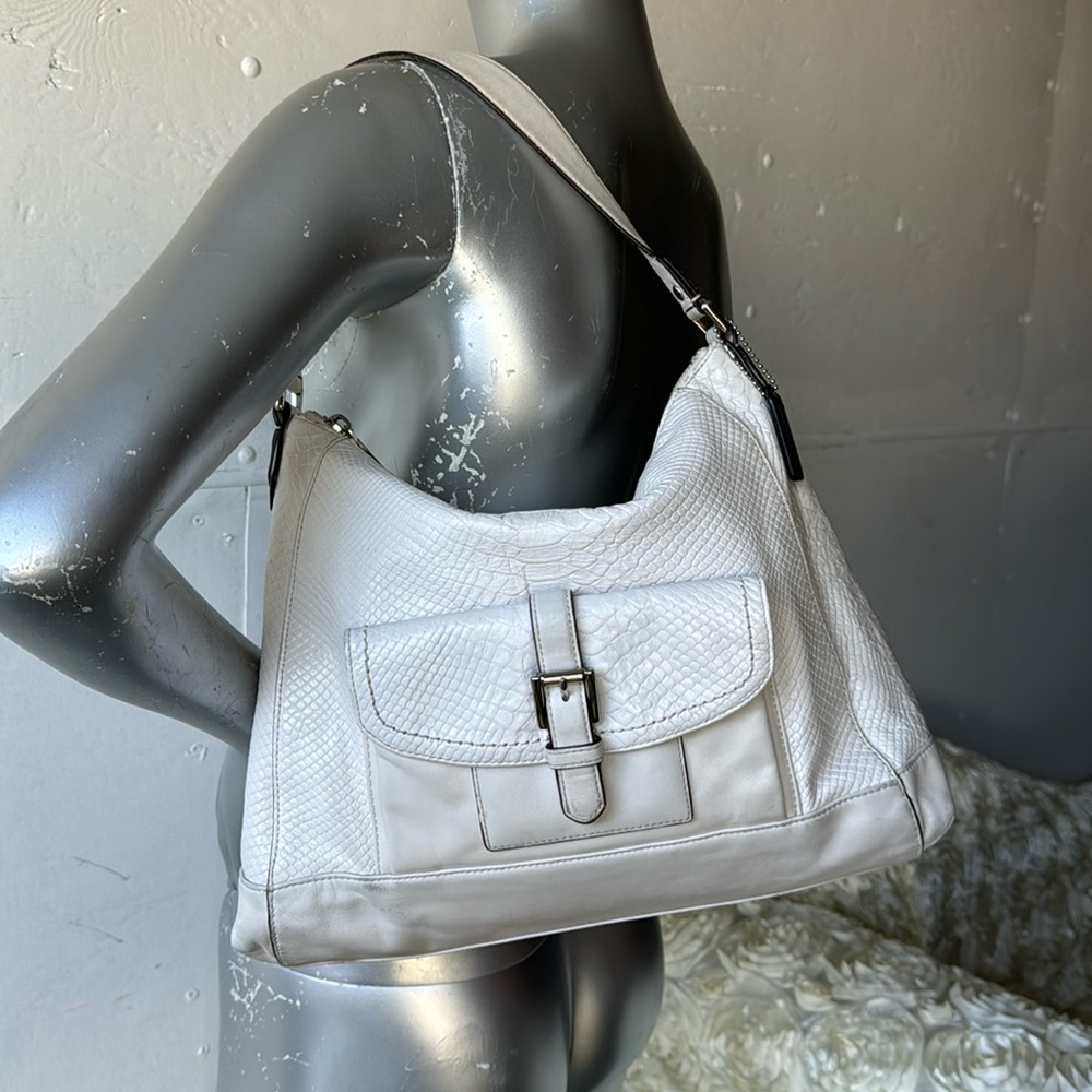 Authentic: Coach Python Embossed Ivory Leather Ho… - image 1